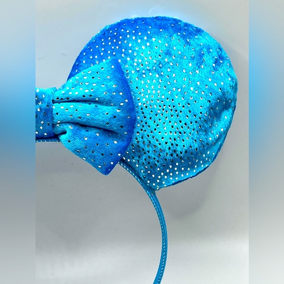 Handmade Blue Shiny Mickey Mouse Ears on Blue Headband - Picture 4 of 11